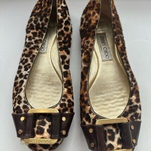 Jimmy Choo Brown Flats with Leopard Print